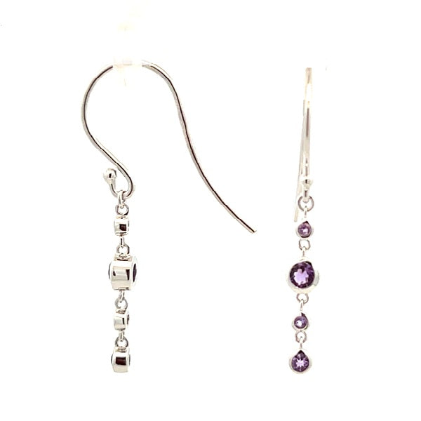 9ct White Gold Amethyst Drop Hook Earrings