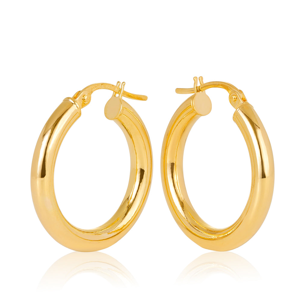 9ct Yellow Gold Plain Round 3mm Tube 15mm Hoop Earrings