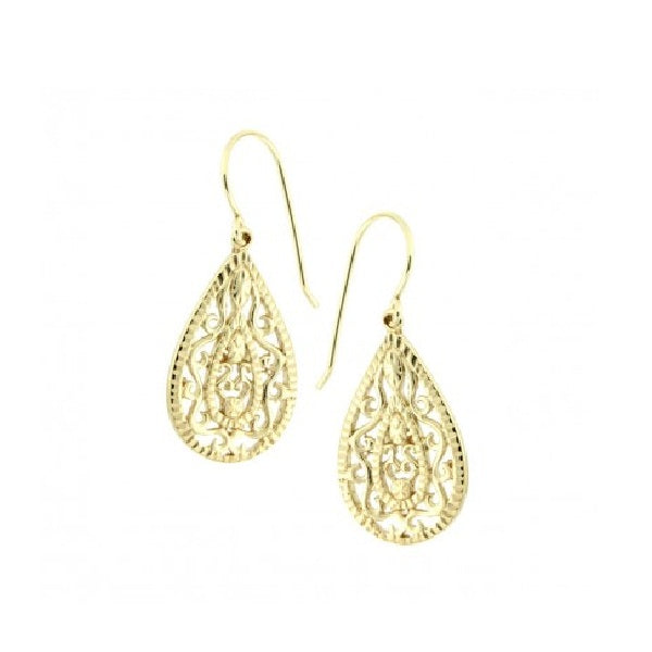9ct Yellow Gold Teardrop Filigree Shepherd Hook Earrings
