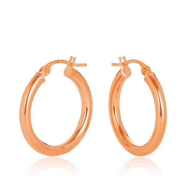 9ct Rose Gold 2.50mm Round Tube Hoop Earrings 15mm