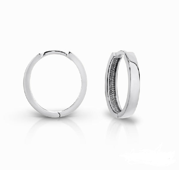 9ct White Gold Square Profile Huggie Earrings