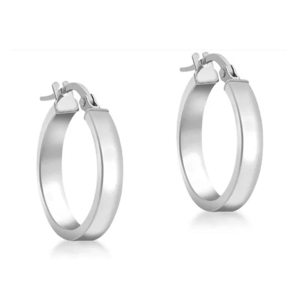 9ct White Gold Rectangular Tube Hoop Earrings