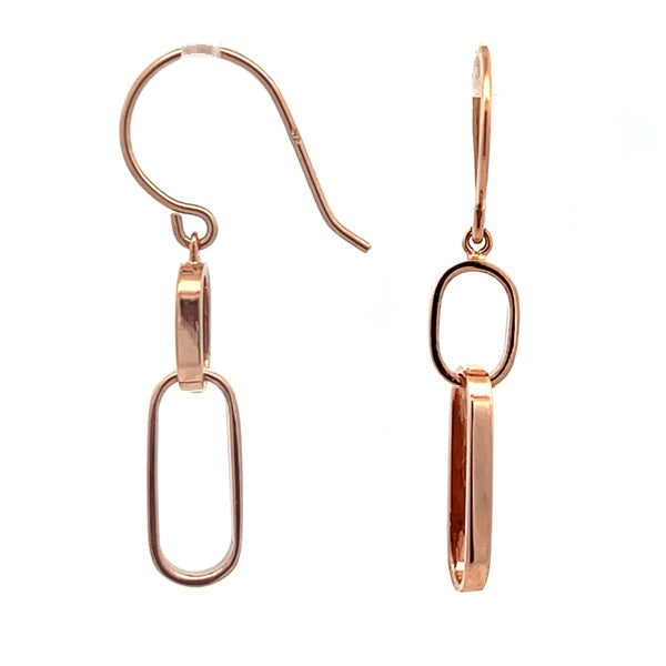 9ct Rose Gold Square Paperclip Shepherd Hook Earrings