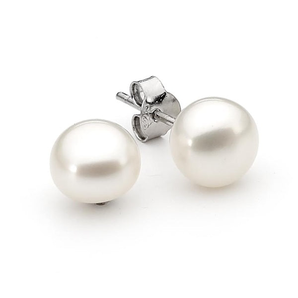Ikecho Sterling Silver 7-7.5mm White Round FWP Studs