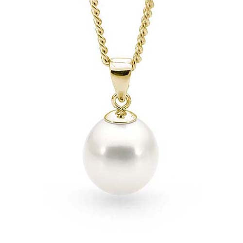 Ikecho 9Ct Yellow Gold 10Mm White Freshwater Pearl Pendant