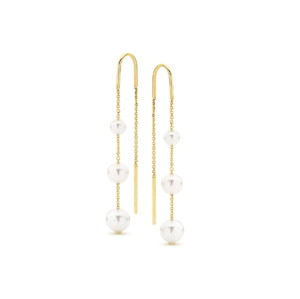 Ikecho 9YG 4-6mm White FWP Chain Hook Earrings