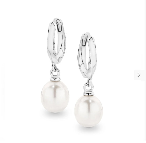 Sterling Silver 7.5-8mm White FWP Huggie Earrings
