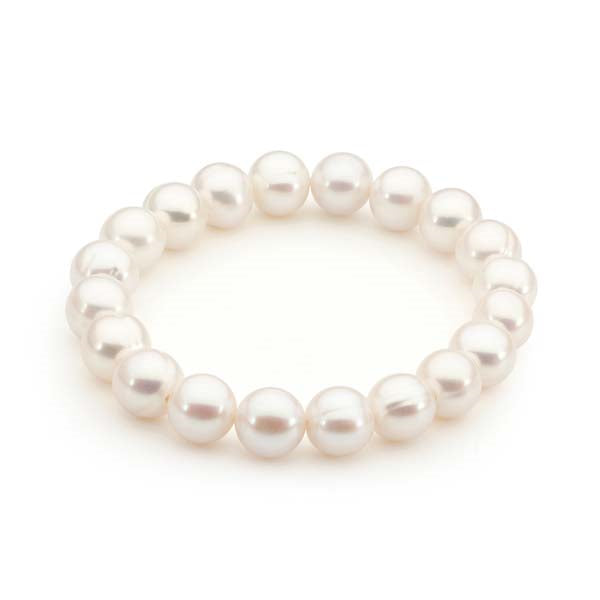 Ikecho 9.5-10mm White Off-Round Freshwater Pearl Elastic Bracelet
