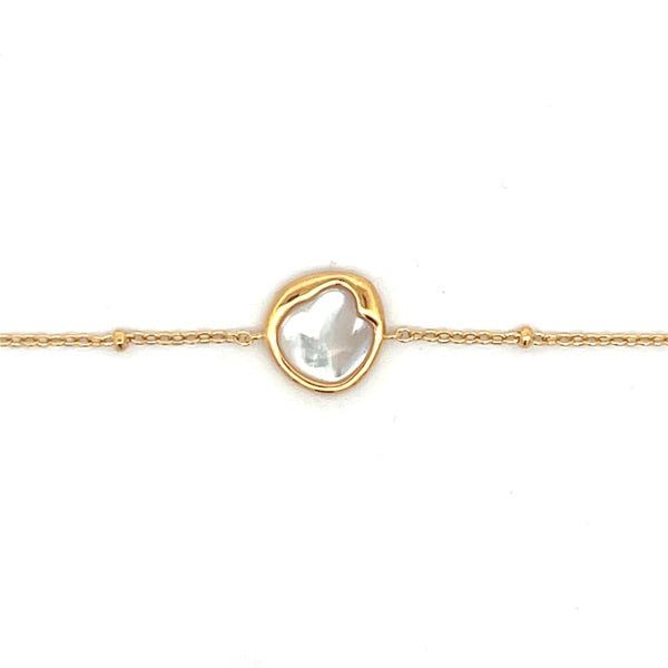 Ikecho Sterling Silver Yellow Gold Plated White MOP Bracelet 19+3cm