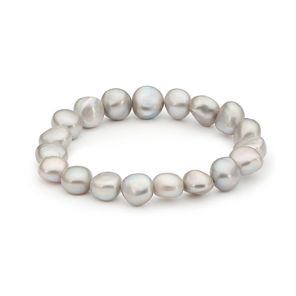 Ikecho 7.5-8.5mm Dyed Grey Keshi Freshwater Pearl Elastic Bracelet