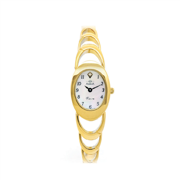 Adina Flaire Ladies Dress Watch Gold Plate White Full Figure Dial - NK61 G0FB