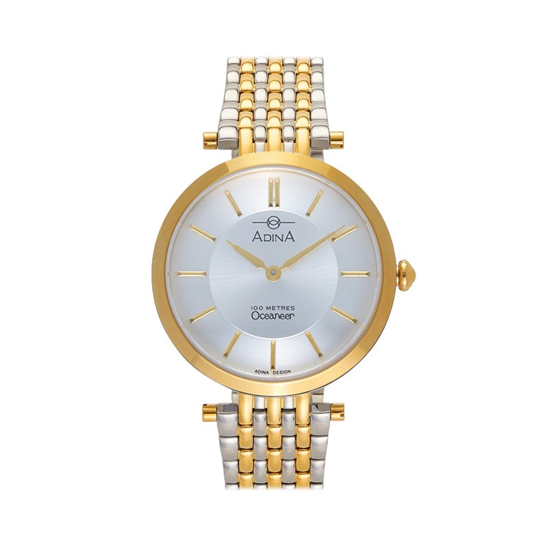 Adina Ladies Oceaneer 100m Sports Dress Watch T/Tone Gold Plated White Dial - CT110 T1XB