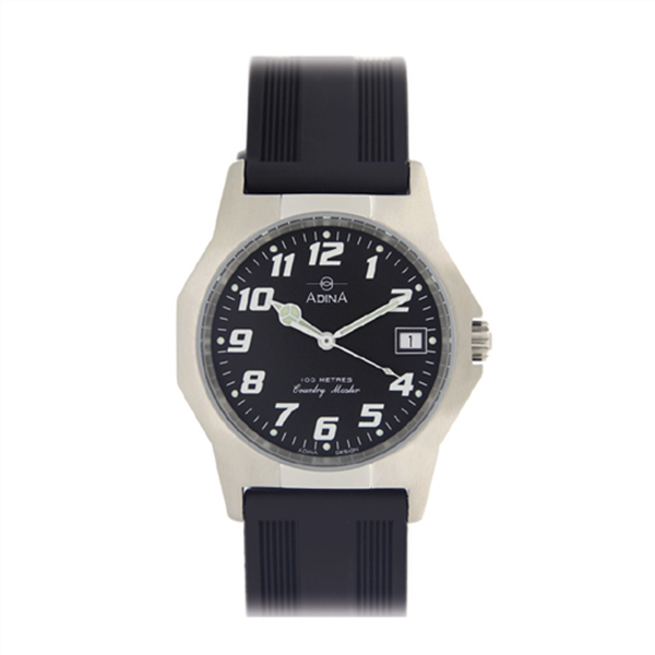 Adina Gents S/Steel black F/Fig Dial 100m Rubber Strap Country Master