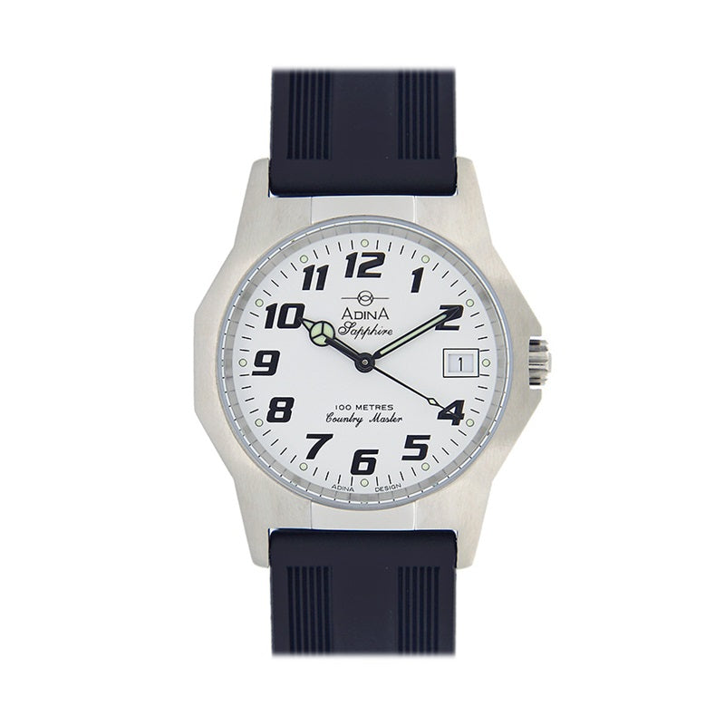 Adina Countrymaster Work Watch S/Steel White F/Fig Dial Rubber Strap NK150 S1FA-SAP