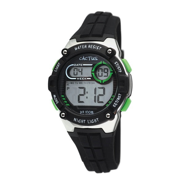 Cactus Kids Watch Black Green Trim Digital - Galaxy