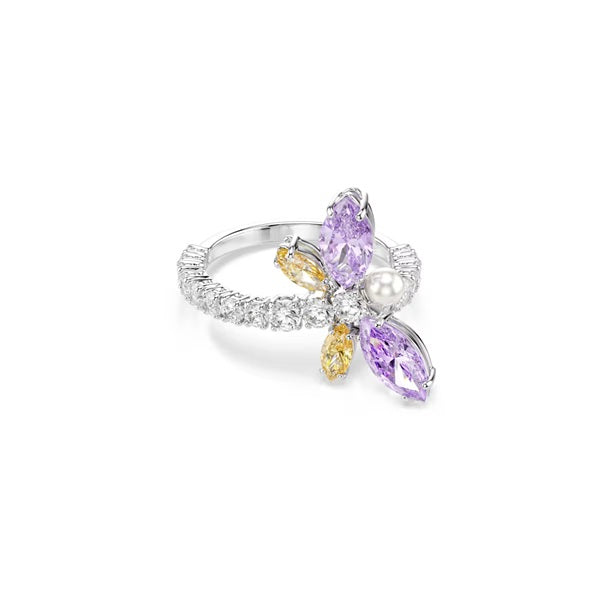 Swarovski Ariana Grande motif ring, Mixed cuts, Dragonfly, Multicolored, Rhodium plated 5737366