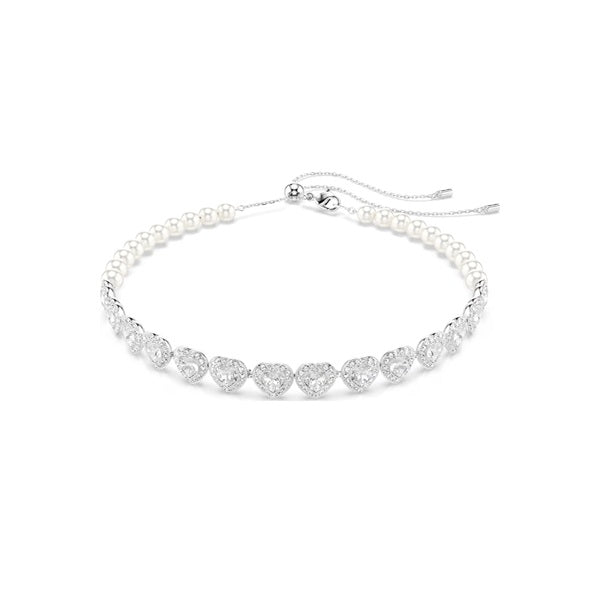 Swarovski Ariana Grande Tennis choker Mixed cuts, Heart, White, Rhodium plated 5720861