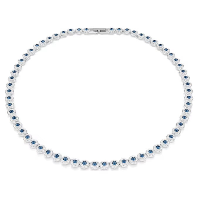 Swarovski Una Angelic Tennis necklace Round cut, Blue, Rhodium plated 5733402