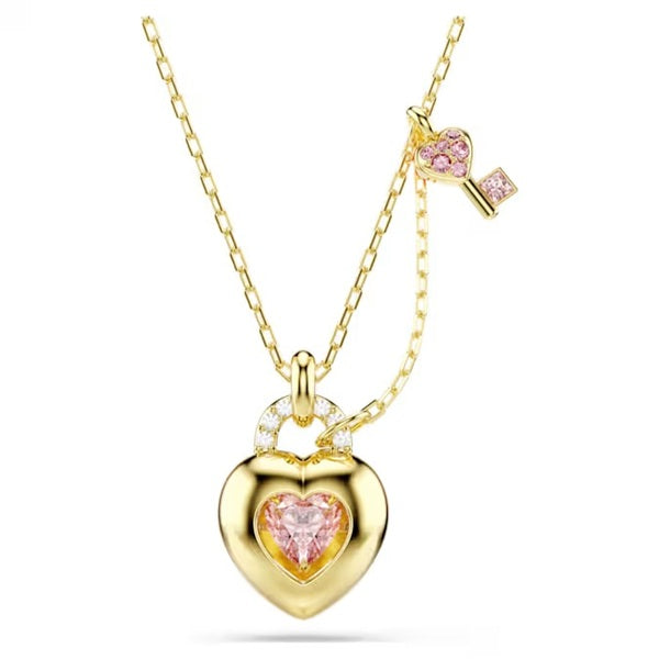 Swarovski Idyllia pendant Mixed cuts, Heart, key, Pink, Gold-tone plated 5737288