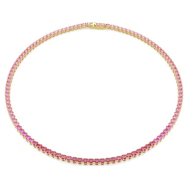 Swarovski Matrix Tennis necklace Round cut, Pink, Gold-tone plated 5751762