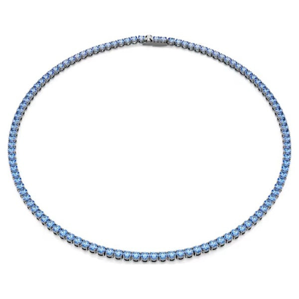 Swarovski Matrix Tennis necklace Round cut, Blue, Ruthenium plated 5743450