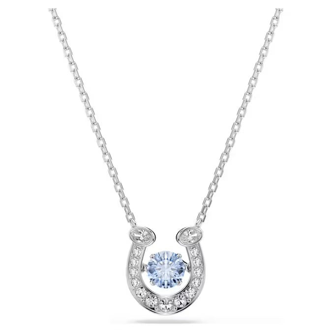 Swarovski Symbolica pendant Round cut, Pavé, Horseshoe, Blue, Rhodium plated 5746562