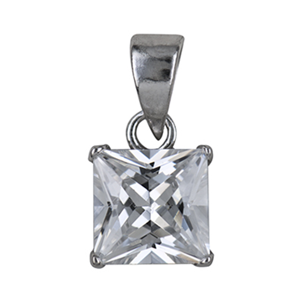 Sterling Silver 4 Claw Square CZ Pendant with Chain