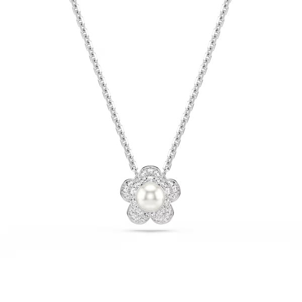 Swarovski Ariana Grande pendant, Round cut, Flower, White, Rhodium plated 5755817