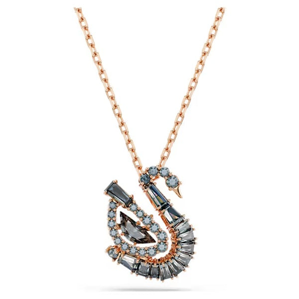 Swarovski Swan pendant Mixed cuts, Swan, Black, 18K rose gold finish 5764882