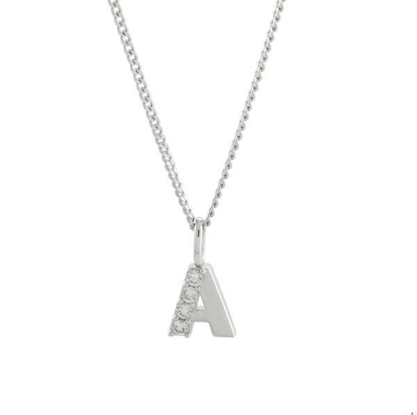Sterling Silver Initial "A" & Lab Grown Diamond Pendant w/ Chain