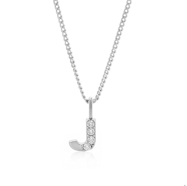 Sterling Silver Initial "J" & Lab Grown Diamond Pendant w/ Chain