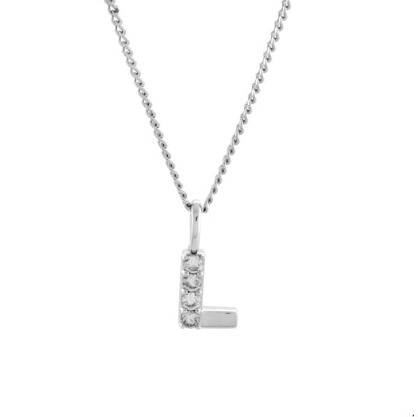 Sterling Silver Initial "L" & Lab Grown Diamond Pendant w/ Chain
