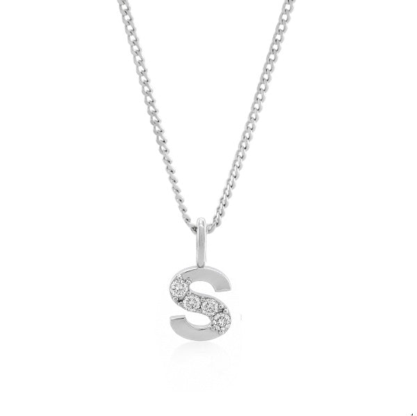 Sterling Silver Initial "S" & Lab Grown Diamond Pendant w/ Chain