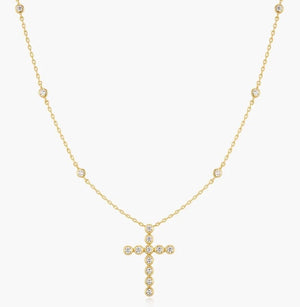 Ania Haie Gold Bezel-Set Station Necklace with Cross Pendant
