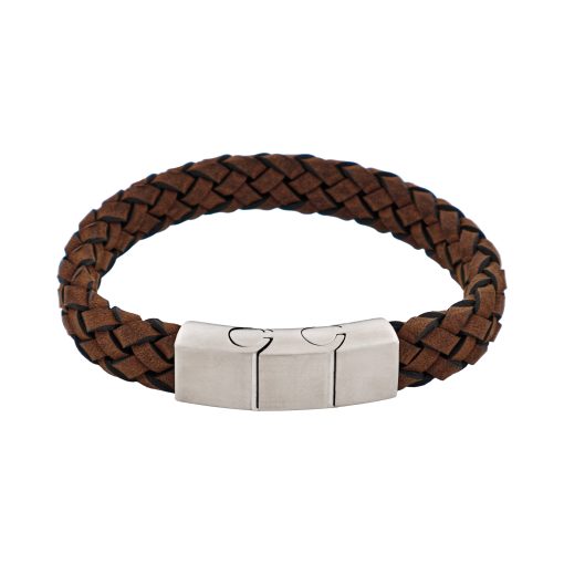 Cudworth Stainless Steel Brown Italian Leather Bracelet