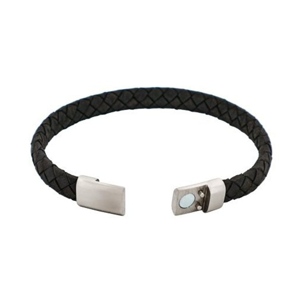 Cudworth Grey Italian Leather Stainless Steel Bracelet