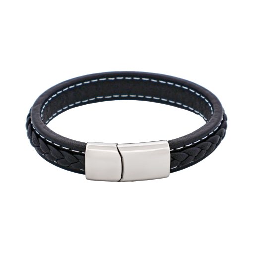 Cudworth Savage – Black Stitched Leather & Stainless Steel Bracelet