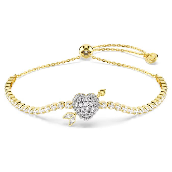 Swarovski Idyllia bracelet Mixed cuts, Heart with arrow, White, Gold-tone plated 5744061