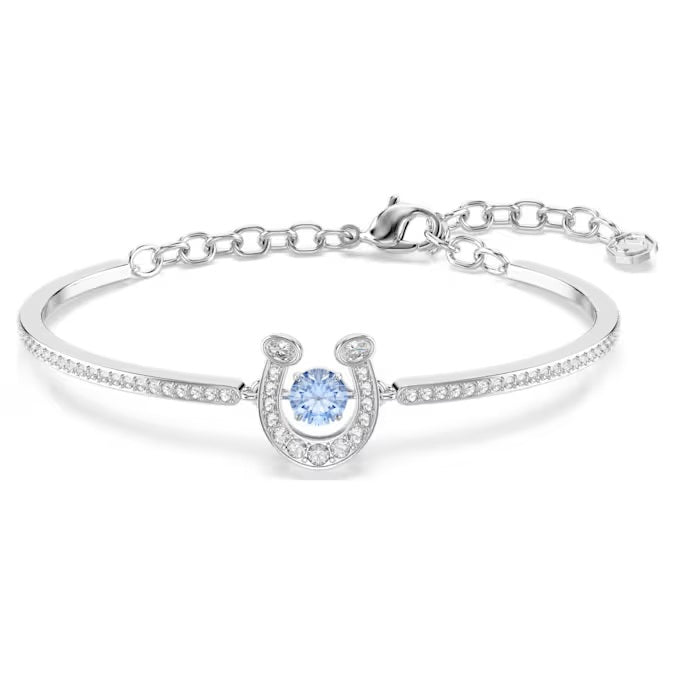 Swarovski Symbolica bangle Round cut, Pavé, Horseshoe, Blue, Rhodium plated 5736983