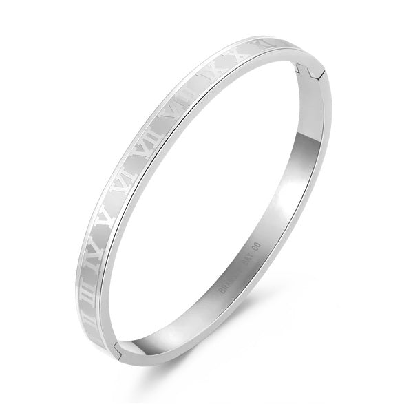 Stainless Steel Roman Numeral Hinged Bangle