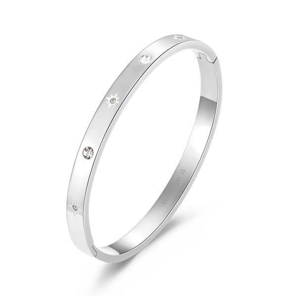 Stainless Steel Cubic Zironia Star Hinged Bangle