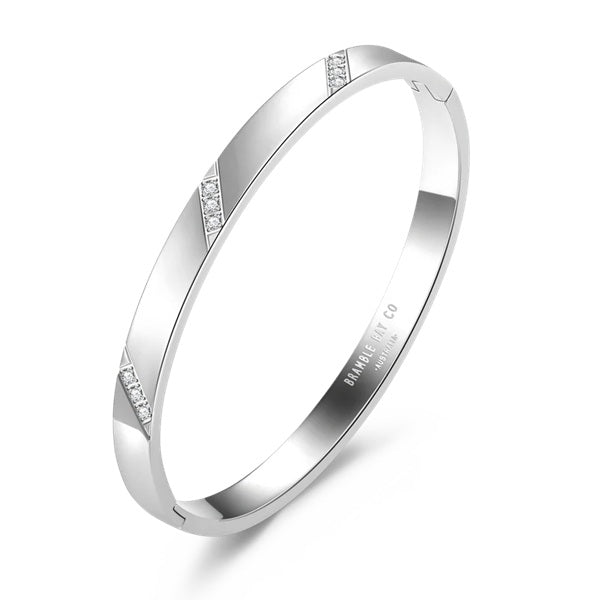 Stainless Steel Cubic Zirconia Hinged Bangle