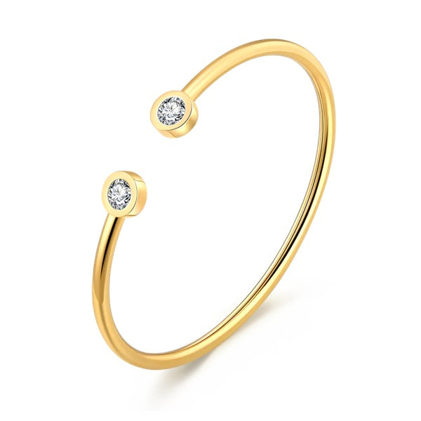 18ct Yellow Gold Plated Stainless Steel Cubic Zirconia Bezel Cuff