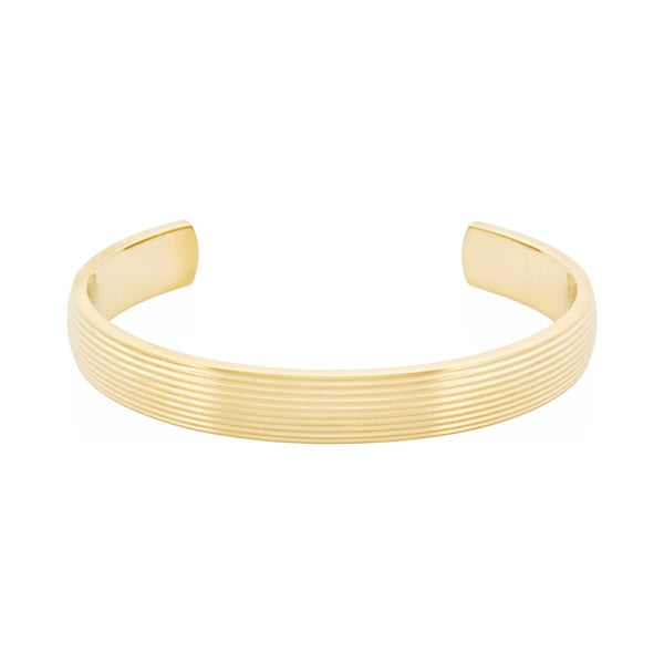Cudworth Ion Plated 14K Gold Polished Stainless Steel Cuff Bangle with Stripes
