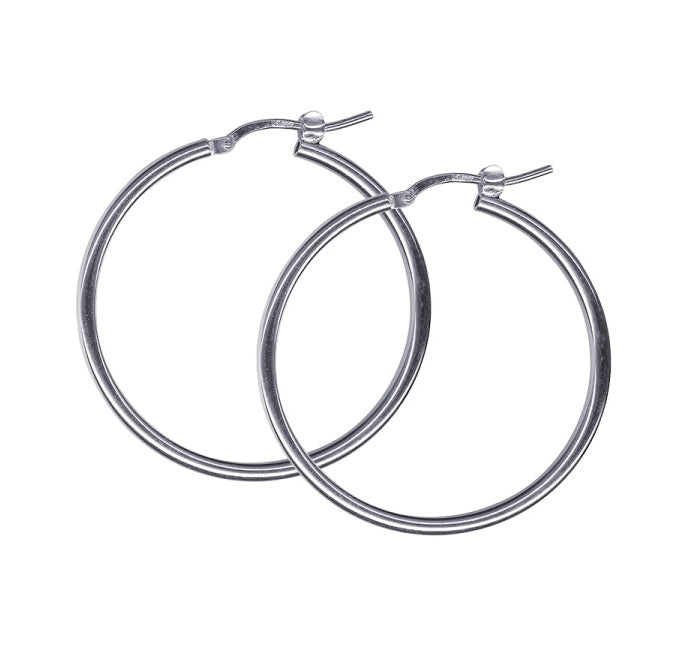 Sterling Silver Italian Plain 3mm Hoop Earrings – 15mm