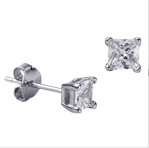 Sterling Silver 5MM 4 Claw Square Cz Studs