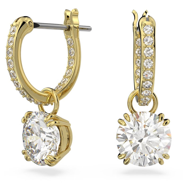 Swarovski Stilla Drop Earrings Round Cut, White, Gold-Tone Plated 5638802