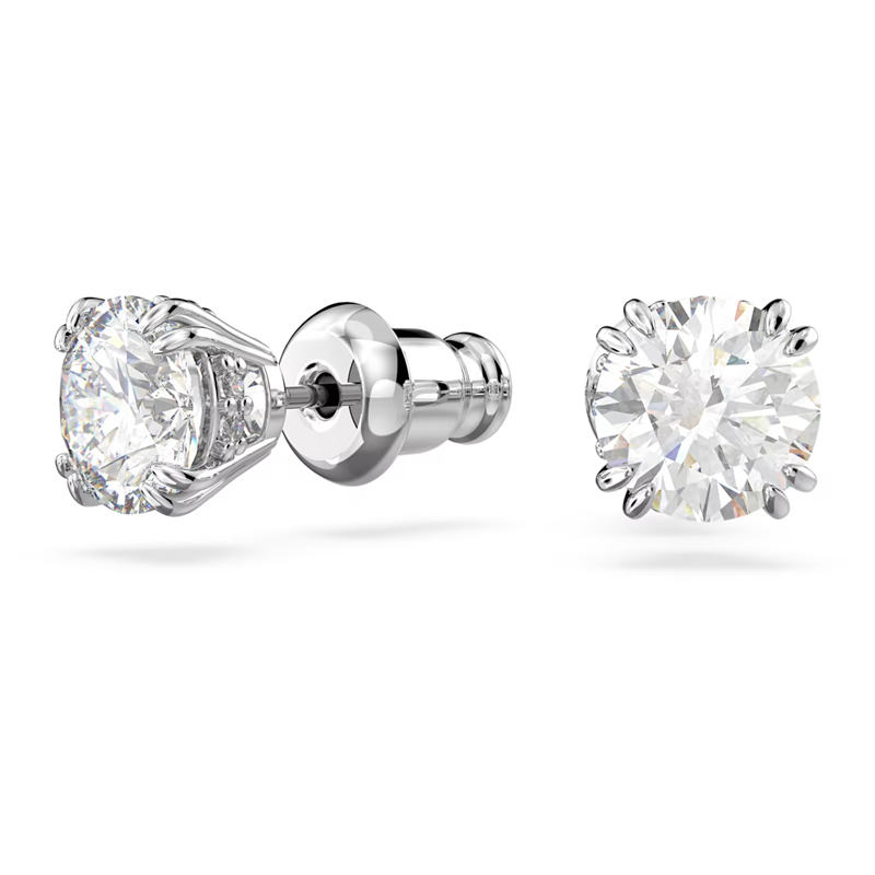 Swarovski Stilla Stud Earrings Round Cut, White, Rhodium Plated 5636712