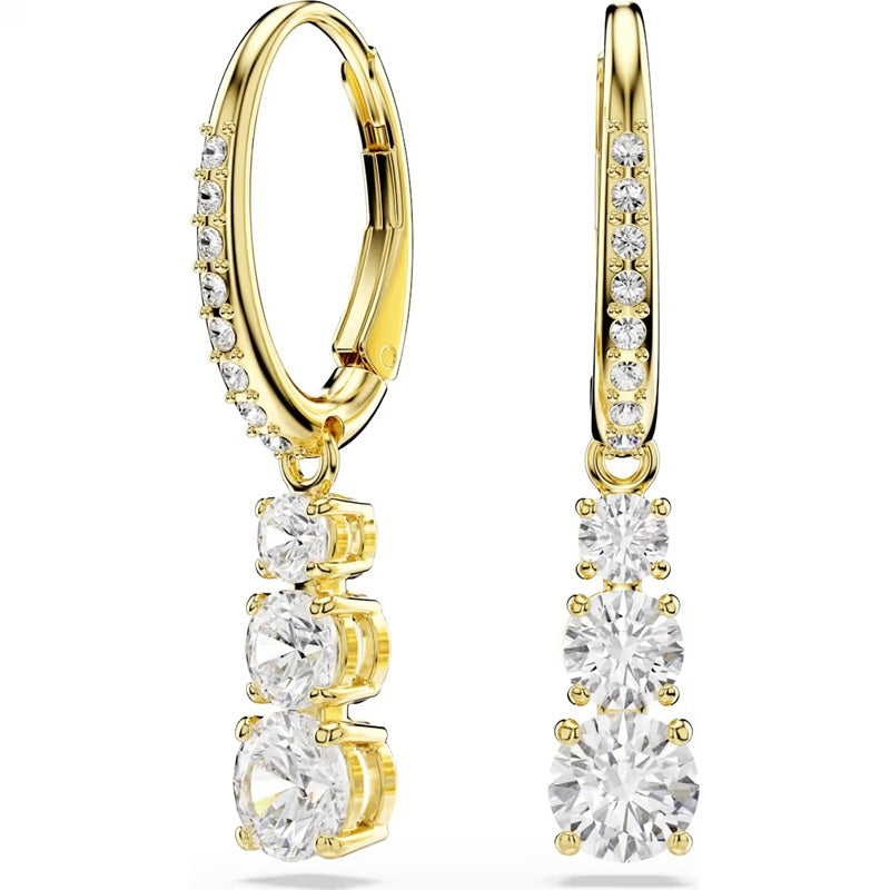Swarovski Stilla Attract hoop earrings, Round cut, White, Gold-tone plated 5723300