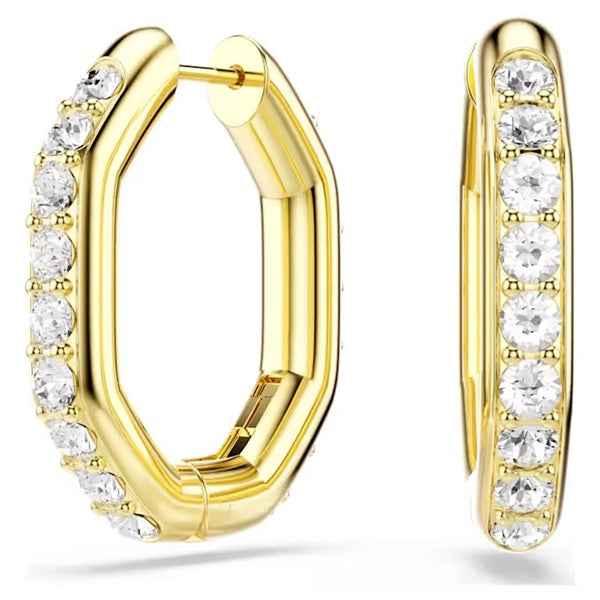 Swarovski Dextera hoop earrings Octagon shape, Round cut, White, Gold-tone plated 5724584
